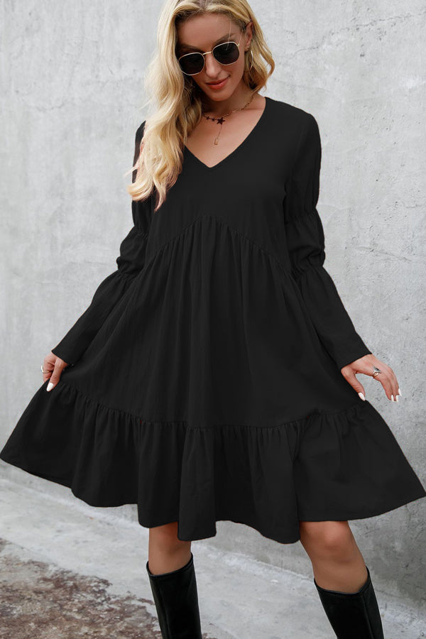 Fashion Solid Color Long Sleeve Casual Dress