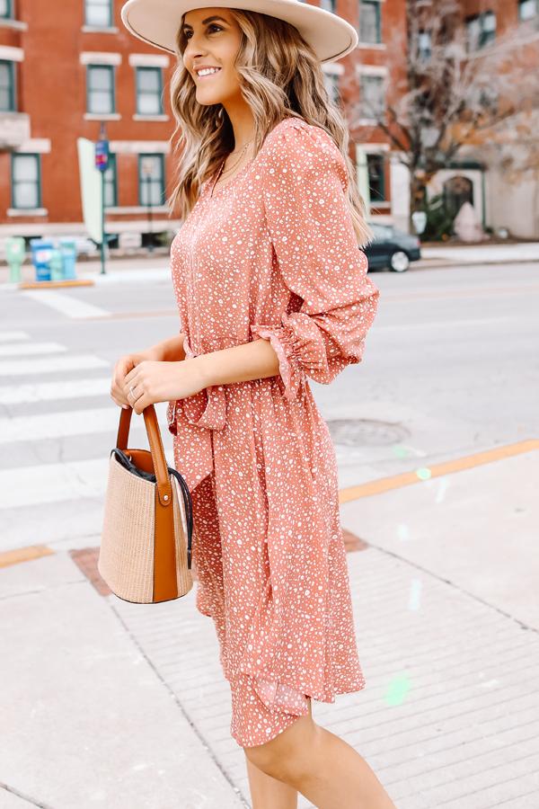 Polka Dot Prints Long Sleeve Tie Waist Dress