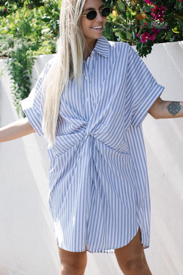 Stripe Print Twist Front Casual Dress