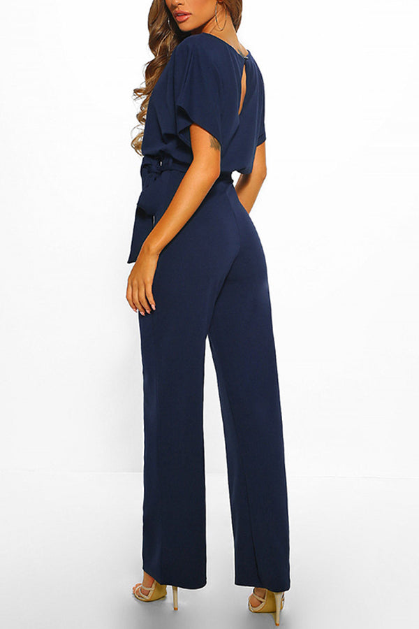 Summer button tie short sleeved Jumpsuit