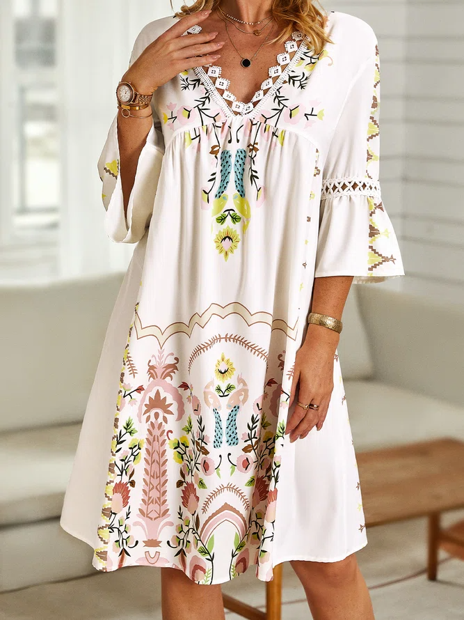 Boho Loosen Short Sleeve Woven Dress