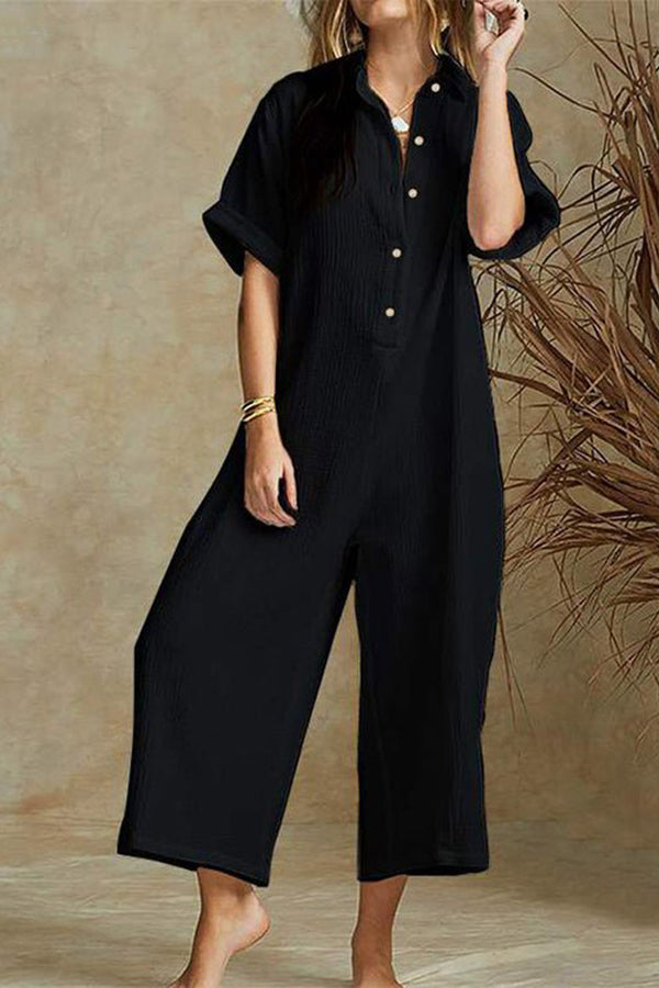 Women's Jumpsuits Loose Lapel Button Wide-Leg Jumpsuit