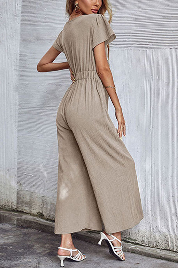 Sexy Hollow Out Cotton Linen Wide Leg Jumpsuit