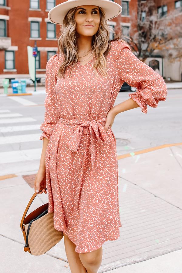 Polka Dot Prints Long Sleeve Tie Waist Dress