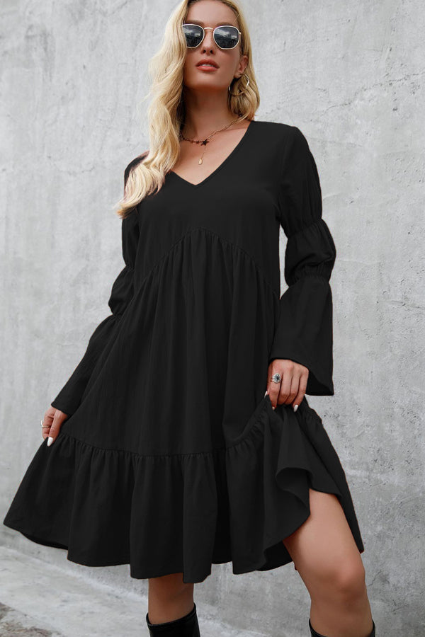 Fashion Solid Color Long Sleeve Casual Dress