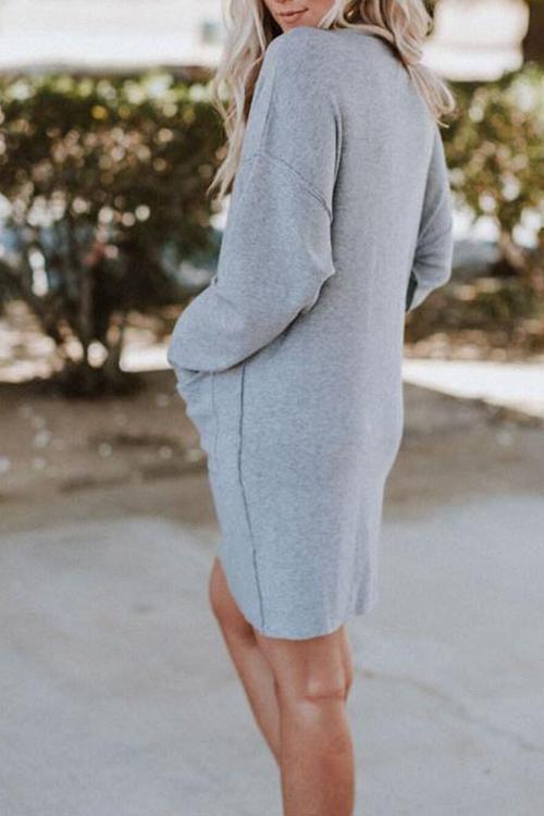 Long Sleeve Warm V-neck Loose Dress