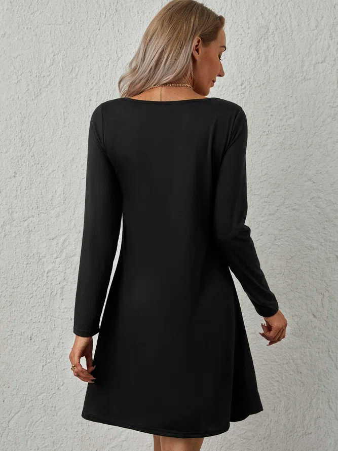 Sexy Solid V neck Long Sleeve MiniDress