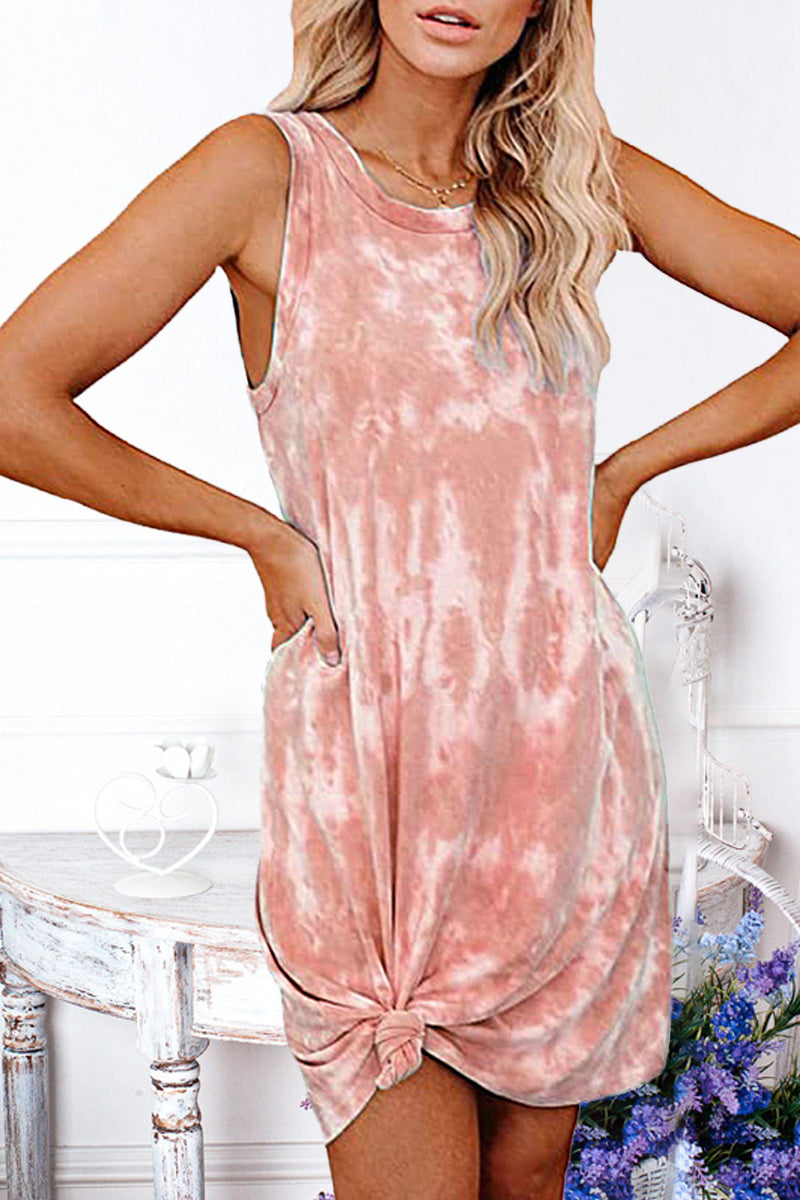 Fashion Simplicity Tie Dye O Neck A Line Dresses