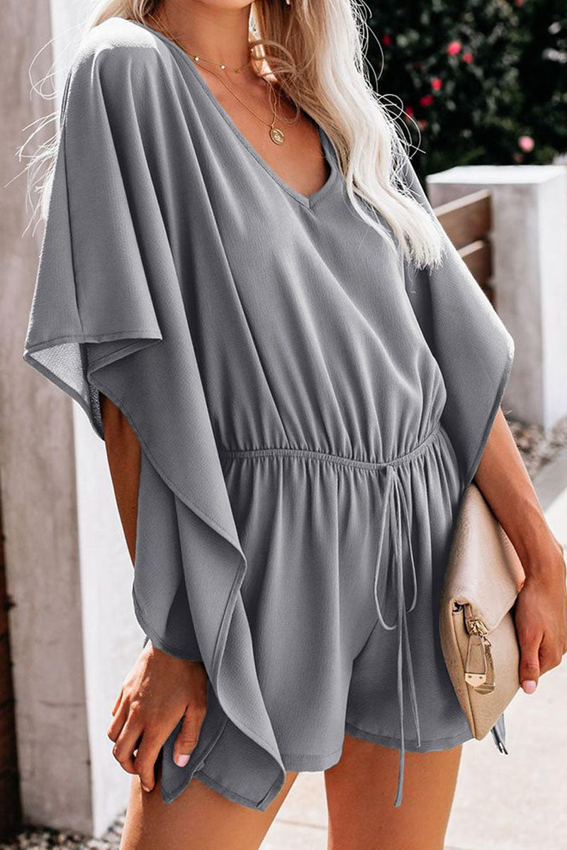 Fashion Casual Solid Frenulum V Neck Loose Rompers