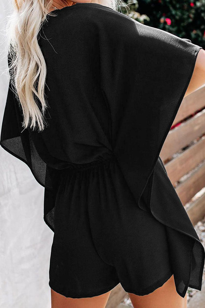 Fashion Casual Solid Frenulum V Neck Loose Rompers