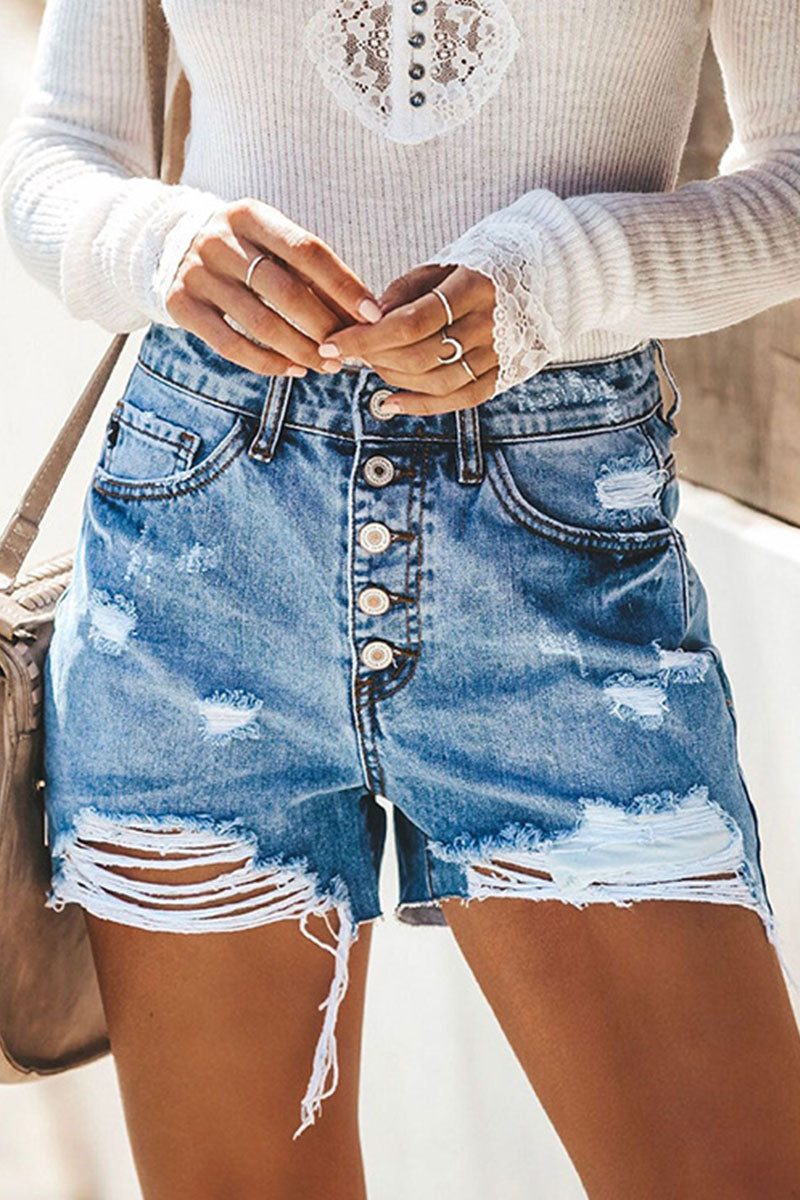 Fashion Street Ripped High Waist Straight Denim Shorts