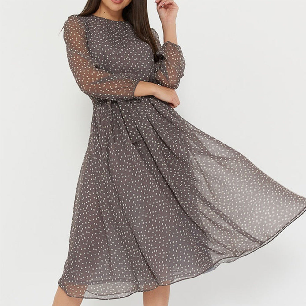 Retro polka dot long sleeve chiffon dress