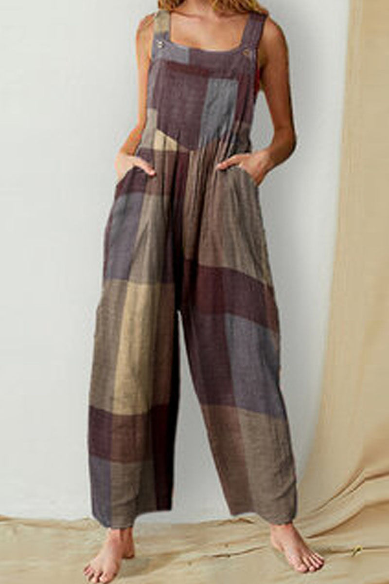 Fashion Street Print Patchwork Spaghetti Strap Loose Jumpsuits