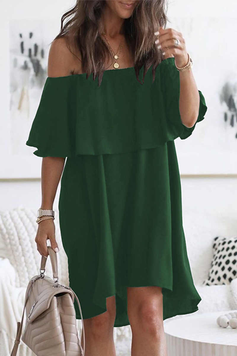 Fashion Elegant Solid Flounce Off the Shoulder A Line Dresses