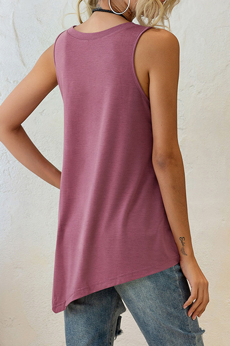 Fashion Casual Solid Split Joint U Neck Tops