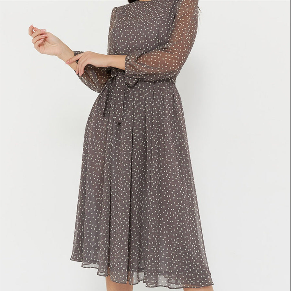 Retro polka dot long sleeve chiffon dress