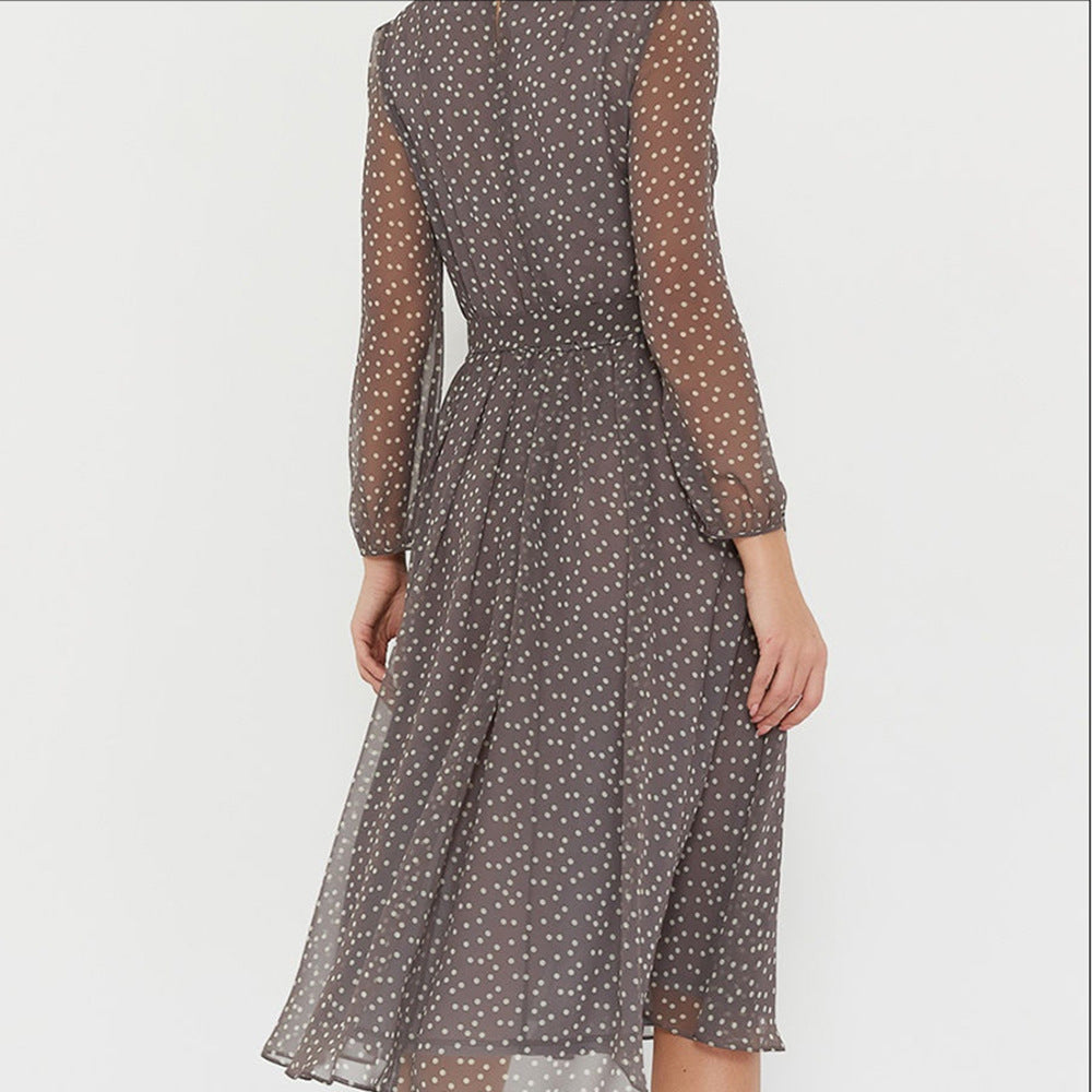 Retro polka dot long sleeve chiffon dress