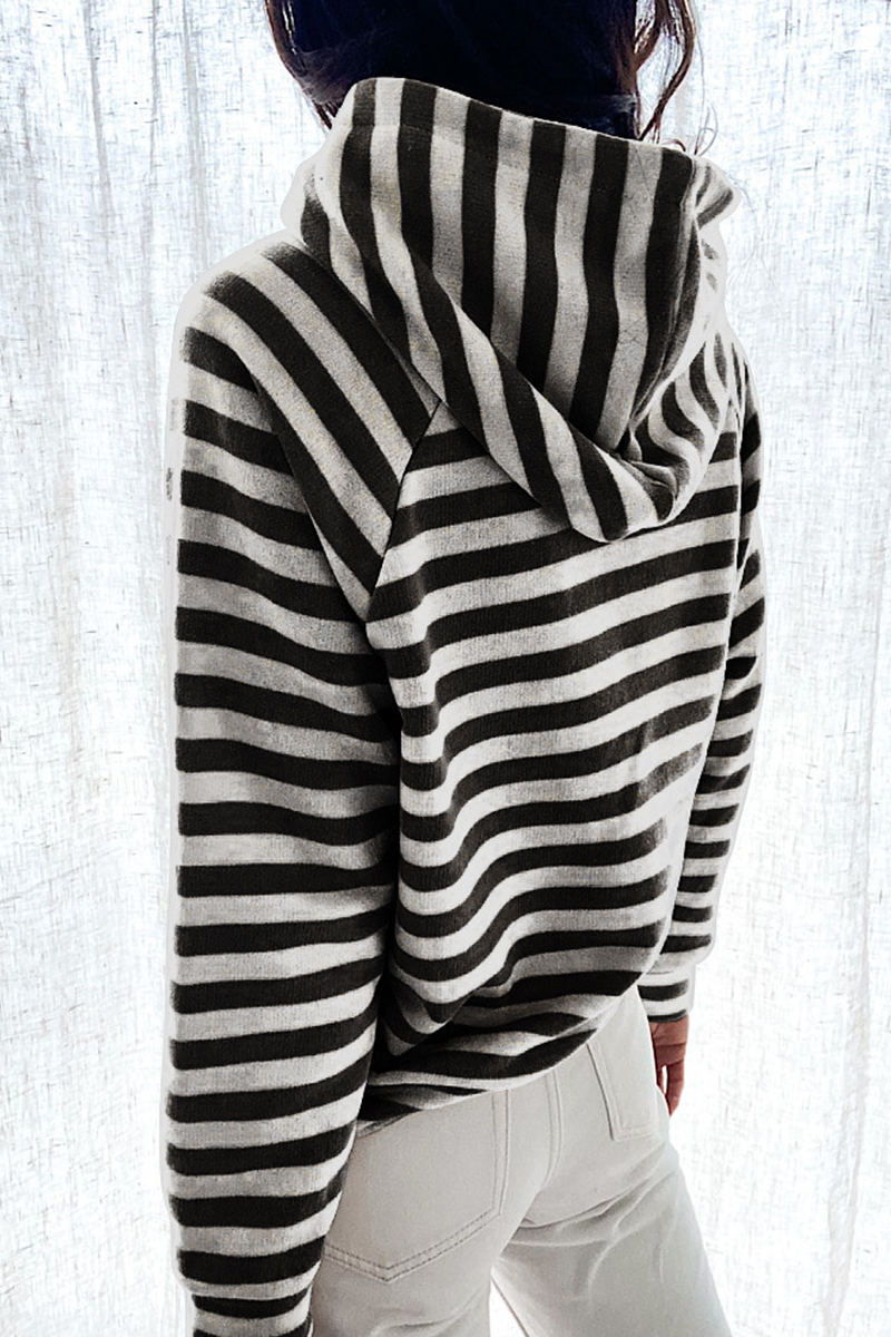 Casual Striped Patchwork Hooded Collar Tops(3 colors)