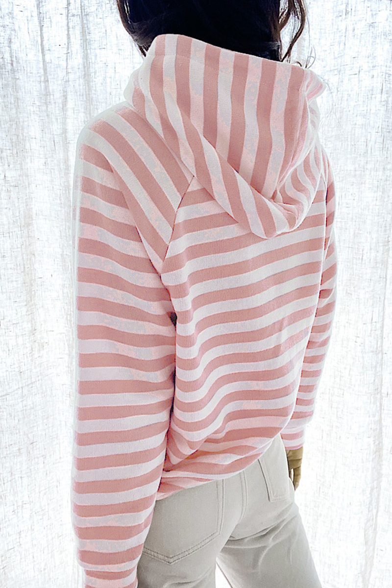 Casual Striped Patchwork Hooded Collar Tops(3 colors)