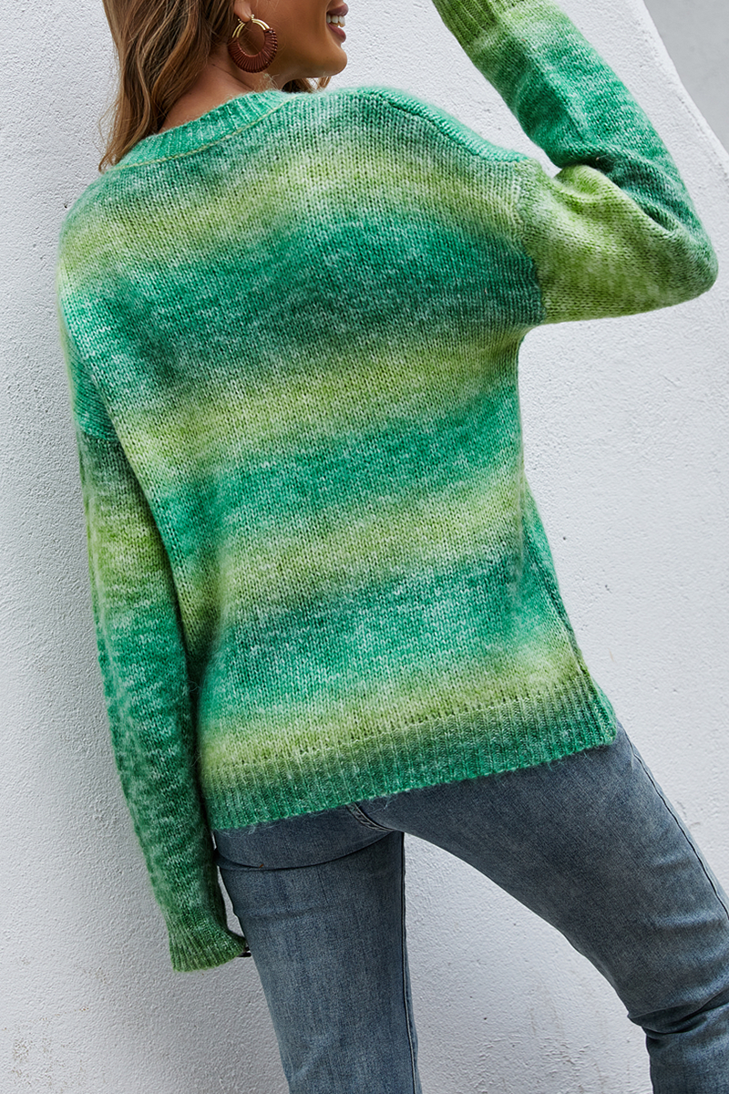 Street Tie Dye Basic O Neck Tops Sweater