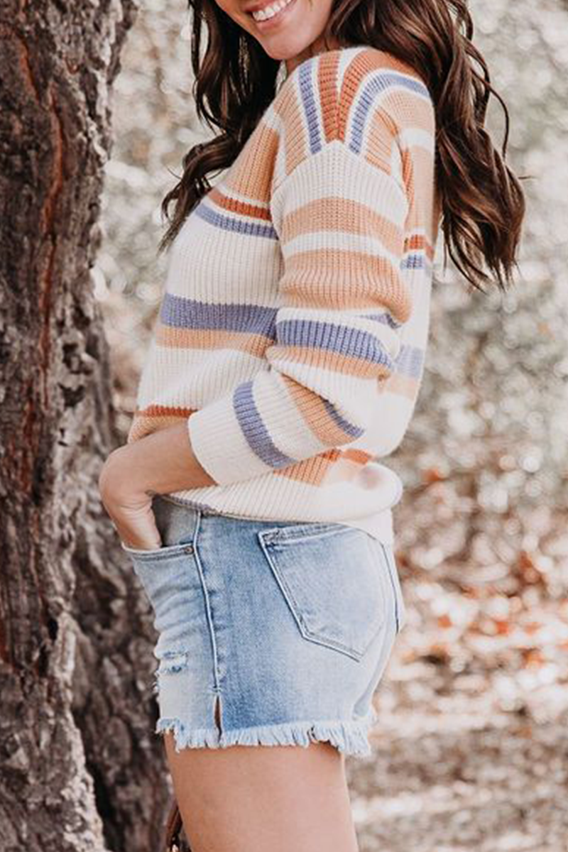 Casual Striped Basic O Neck Tops Sweater