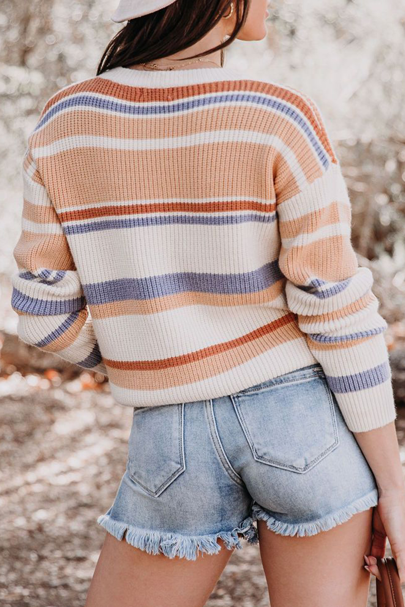 Casual Striped Basic O Neck Tops Sweater