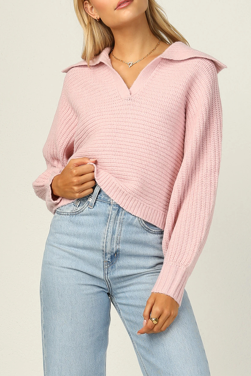 Casual Solid Split Joint Turndown Collar Tops Sweater