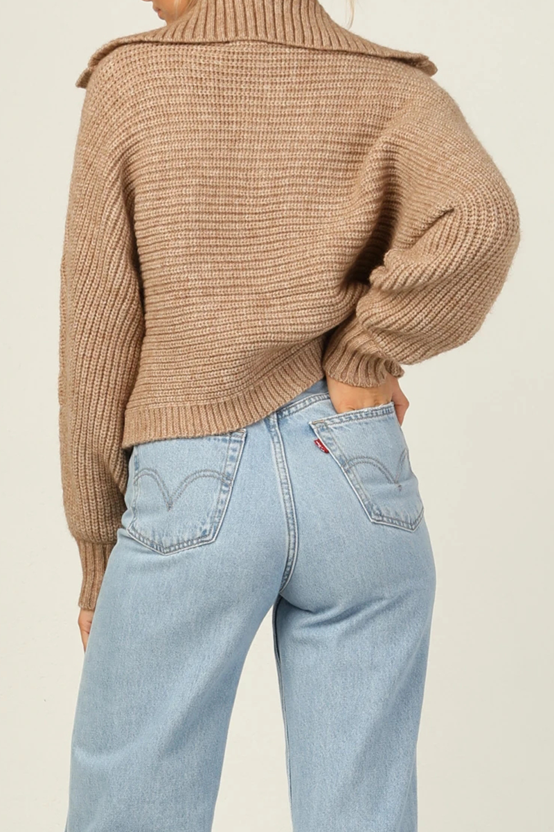 Casual Solid Split Joint Turndown Collar Tops Sweater