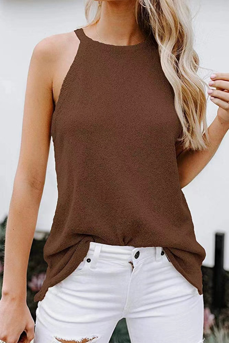 Casual Solid Patchwork Halter Tops