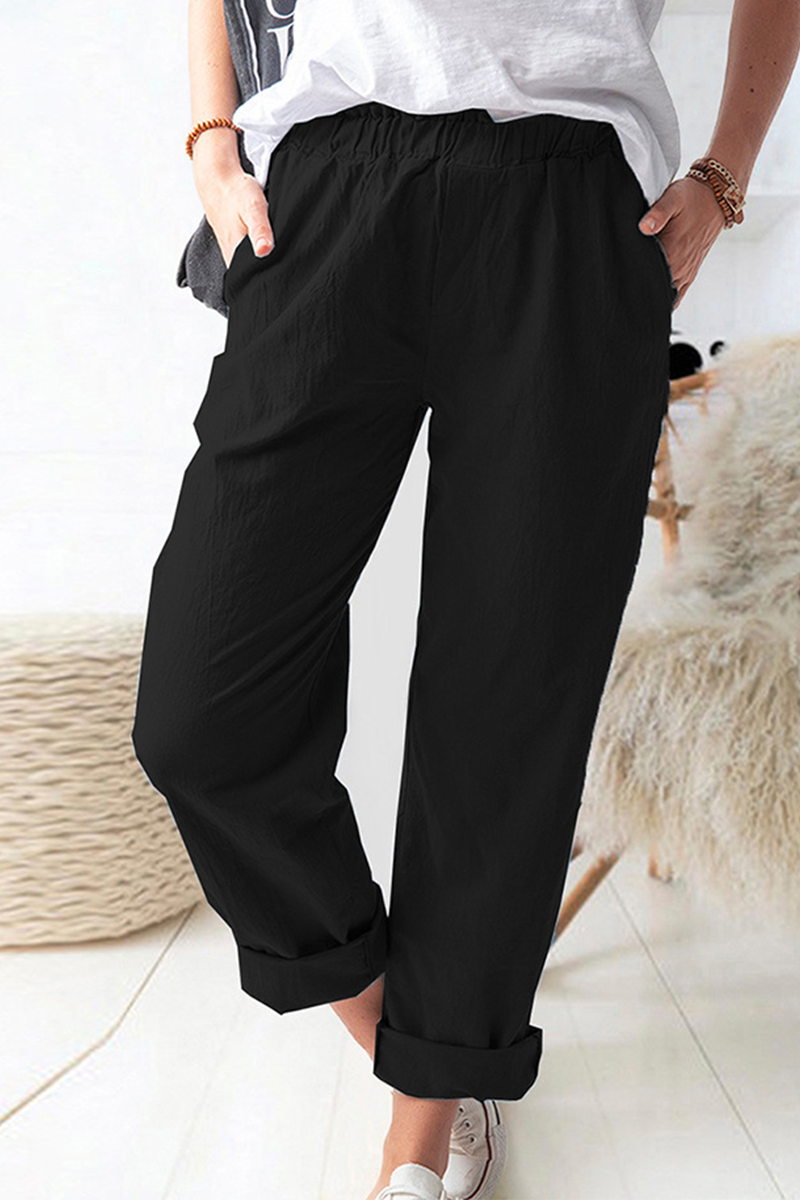 Casual Solid Patchwork Pocket Straight Solid Color Bottoms