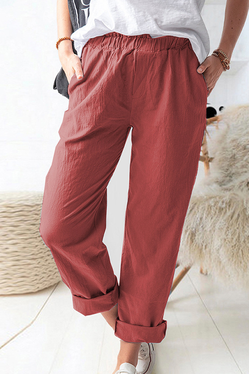 Casual Solid Patchwork Pocket Straight Solid Color Bottoms