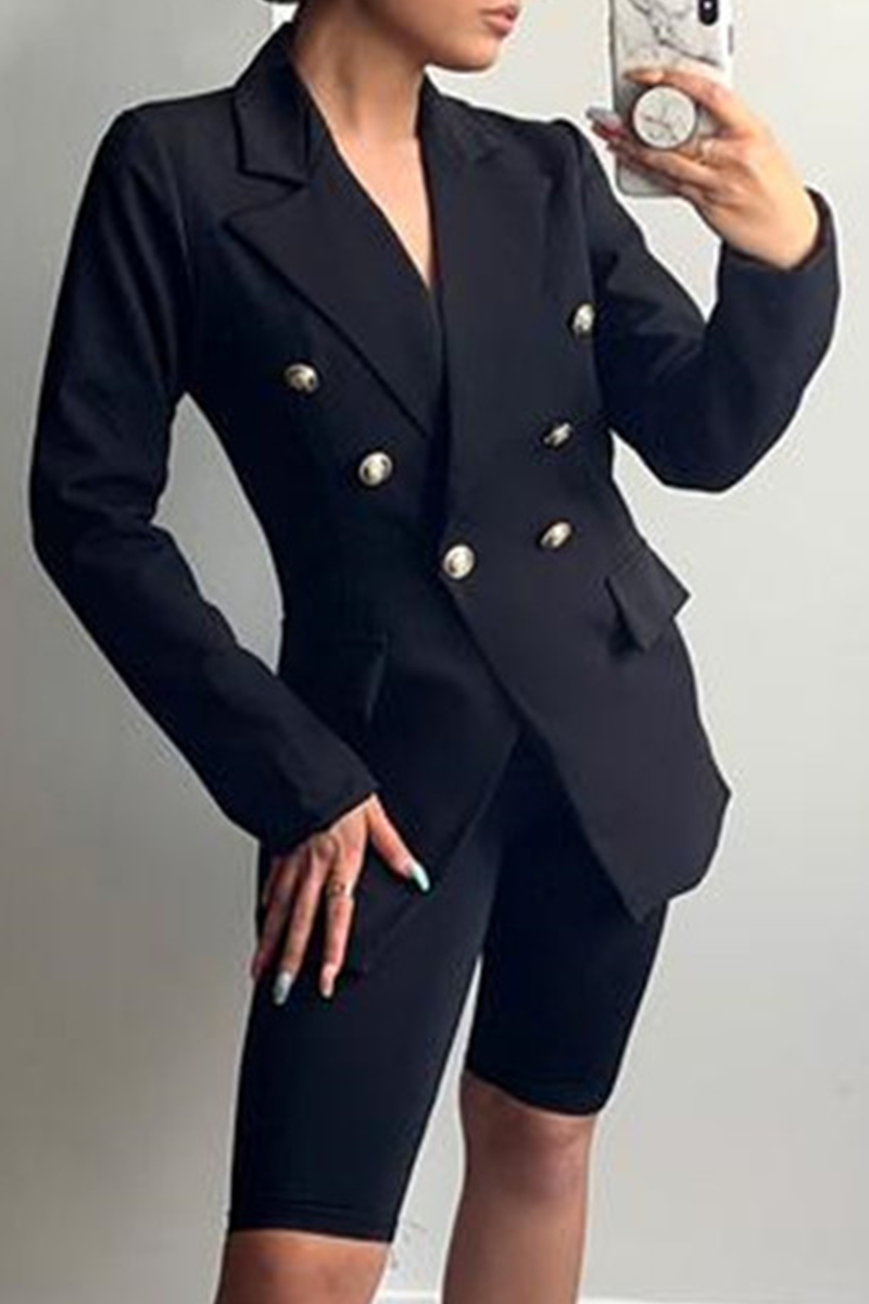 Elegant Solid Split Joint Buckle Turn-back Collar Outerwear