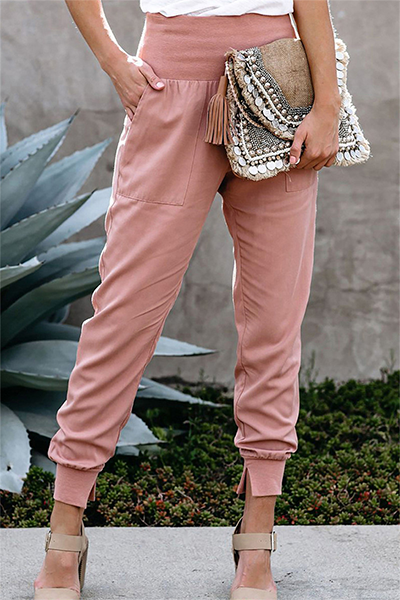 Casual Solid Pocket Capris High Waist Pencil Solid Color Bottoms