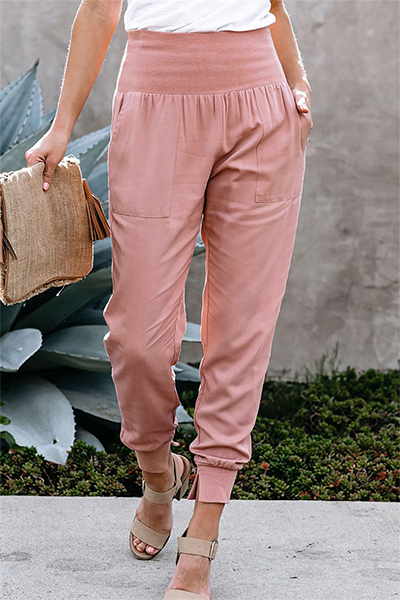 Casual Solid Pocket Capris High Waist Pencil Solid Color Bottoms