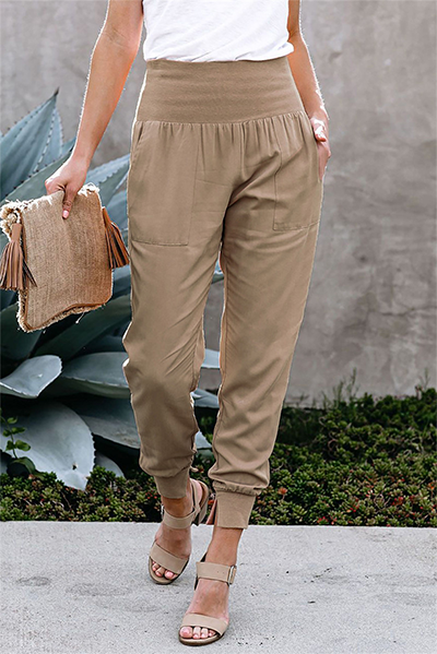 Casual Solid Pocket Capris High Waist Pencil Solid Color Bottoms