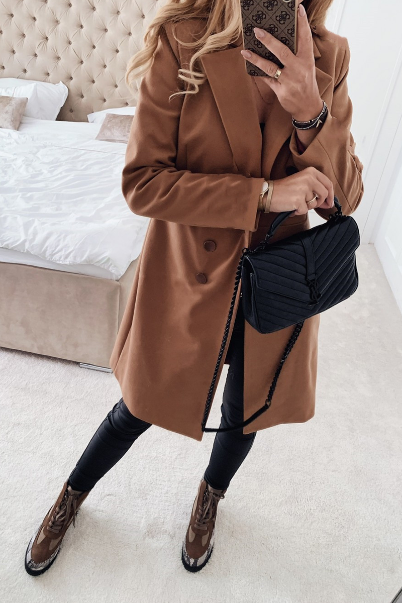 Casual Solid Patchwork Turndown Collar Outerwear