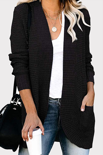 Casual Solid Split Joint Pocket V Neck Tops Sweater