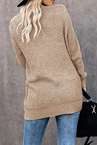 Casual Solid Split Joint Pocket V Neck Tops Sweater