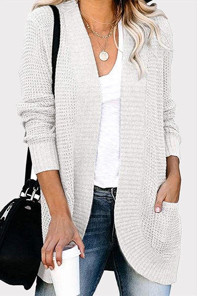 Casual Solid Split Joint Pocket V Neck Tops Sweater