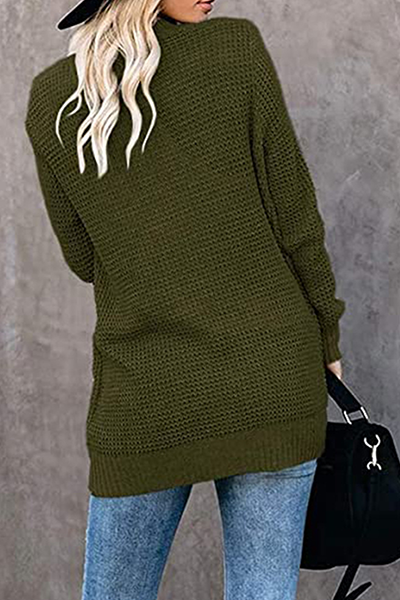 Casual Solid Split Joint Pocket V Neck Tops Sweater