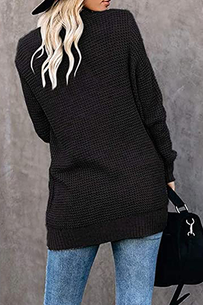 Casual Solid Split Joint Pocket V Neck Tops Sweater