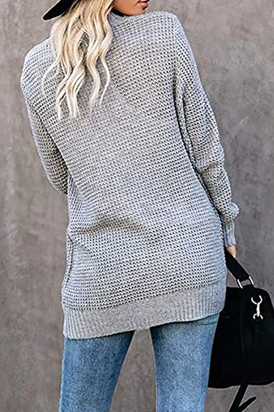 Casual Solid Split Joint Pocket V Neck Tops Sweater