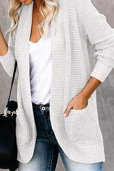 Casual Solid Split Joint Pocket V Neck Tops Sweater