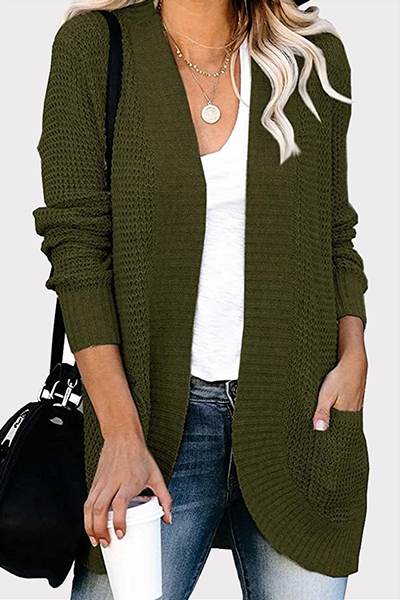 Casual Solid Split Joint Pocket V Neck Tops Sweater