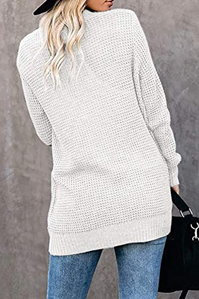 Casual Solid Split Joint Pocket V Neck Tops Sweater