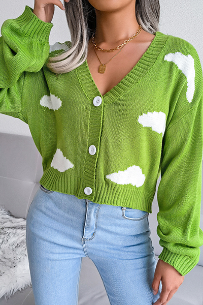 Casual Patchwork Buckle  Contrast V Neck Tops Sweater