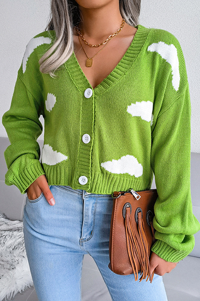 Casual Patchwork Buckle  Contrast V Neck Tops Sweater