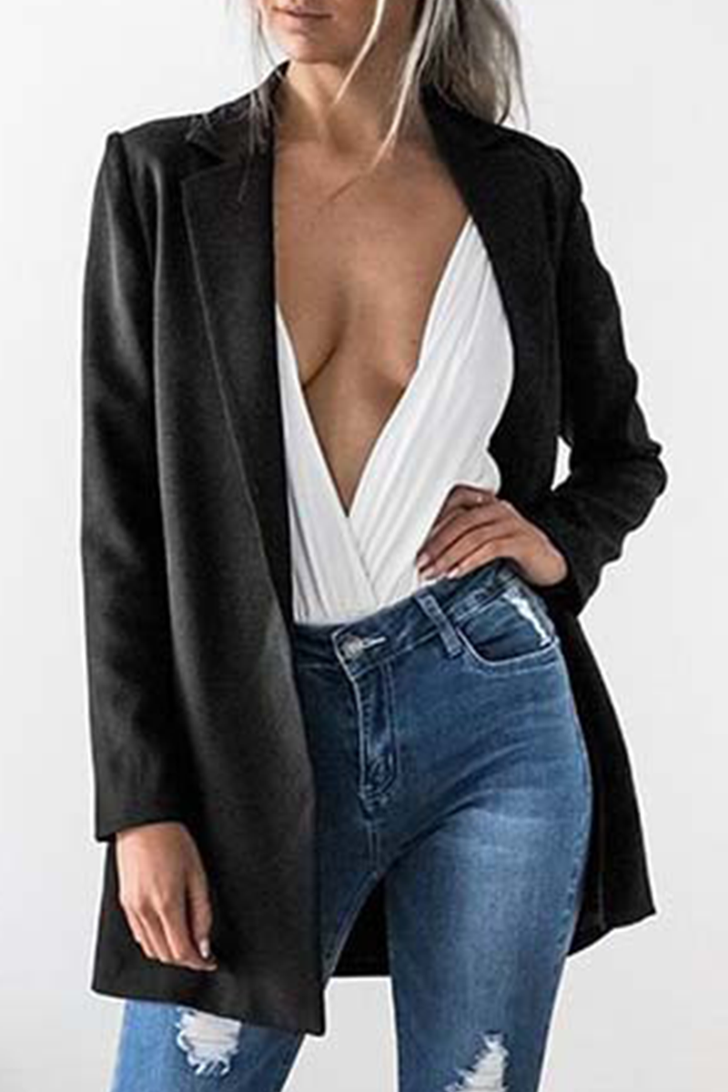 Casual Solid Split Joint Turn-back Collar Outerwear