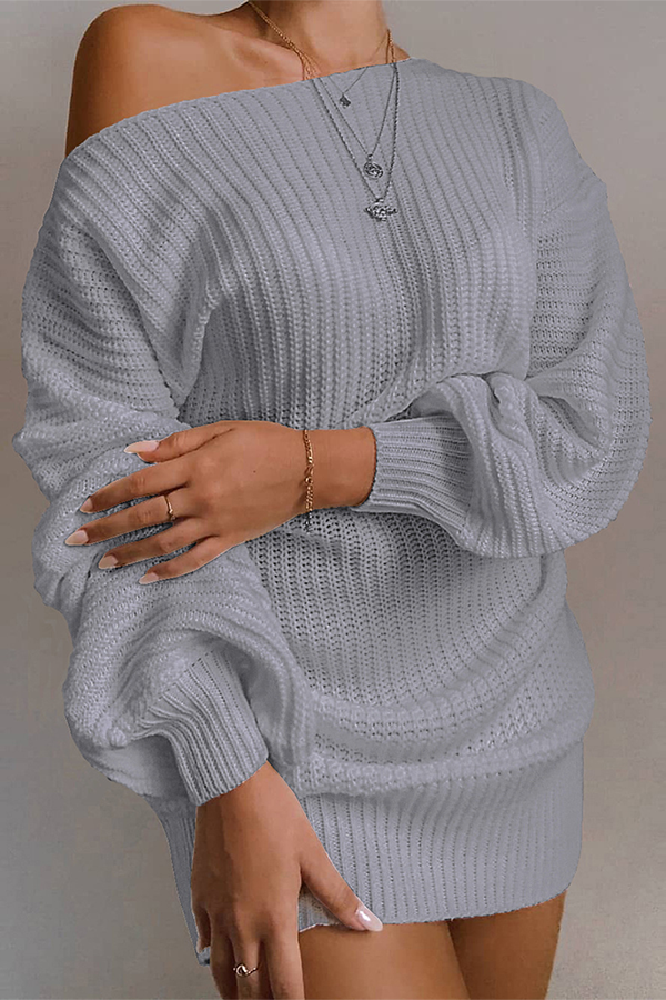 Casual Solid Patchwork Off the Shoulder Tops Sweater