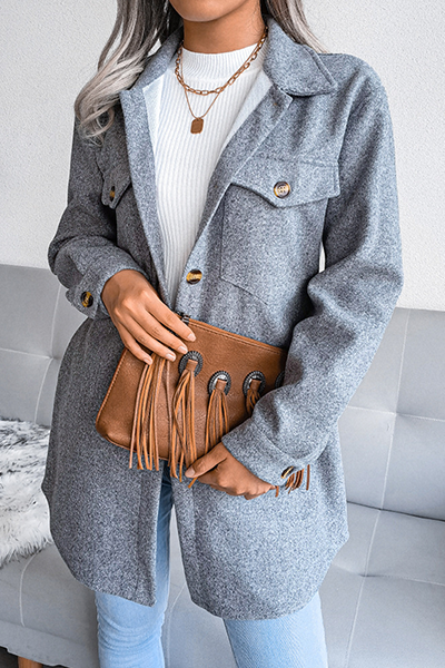 Casual Street Solid Buckle With Belt Turndown Collar Outerwear